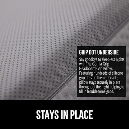 GORILLA GRIP Patented Bed Wedge Pillow for Headboard Gap, Filler Between Mattress Gaps, Comfortable Supportive High Density Cushioned Foam Pillows, Stay in Place Gripping Dots, Twin/XL Soft Gray