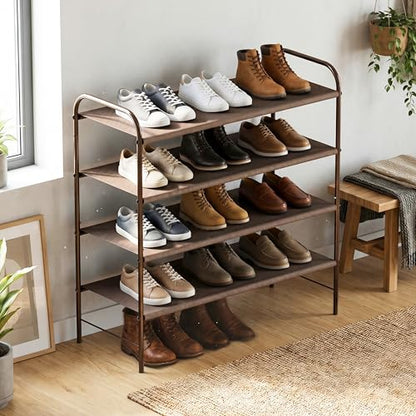 Simple Houseware 4-Tier Shoe Rack Storage Organizer, 12-20 Pair, Bronze | Space-Saving Shoe Shelf with Sturdy Metal Frame and Non-Woven Fabric Shelves for Entryway, Garage & Corridor