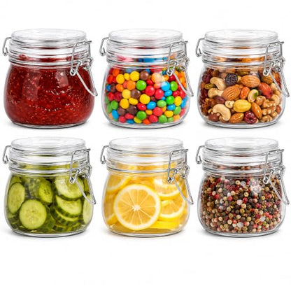 ComSaf Round Small Glass Pantry Jars with Airtight Lids 17 oz 6 Pack