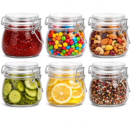 ComSaf Round Small Glass Pantry Jars with Airtight Lids 17 oz 6 Pack
