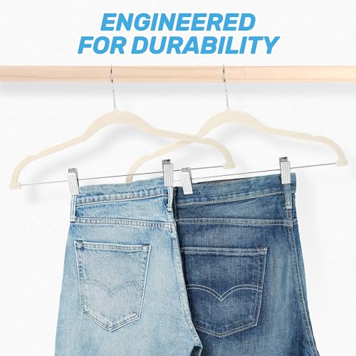 Velvet Pants Hangers 20 Pack with Adjustable Clips, Beige | Space-Saving Slim Felt Hangers; Heavy Duty Non-Slip Flocked Clothes Hangers; Pants, Skirts, Dresses, Jeans