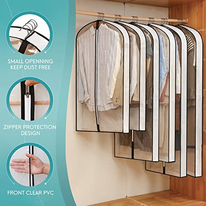 40" Clear Garment Bags for Hanging Clothes, 4" Gusseted Suit Bags for Closet Storage, Hanging Clothes Storage Suit Cover Bags with Zipper for Coats, Jackets, Shirts, 4 Packs
