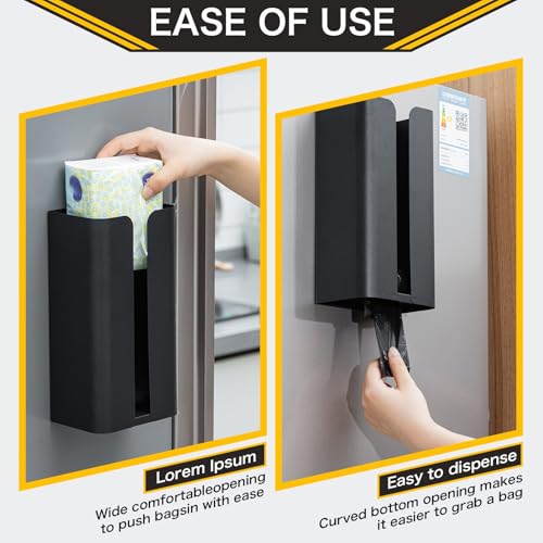 Uiifan 2 Pcs Magnetic Suction Plastic Bag Holder Wall Mount Plastic Grocery Bag Organizer Wide Opening Dispenser Fingerprint Resistant Smudge Proof Saver for Pantry, Black