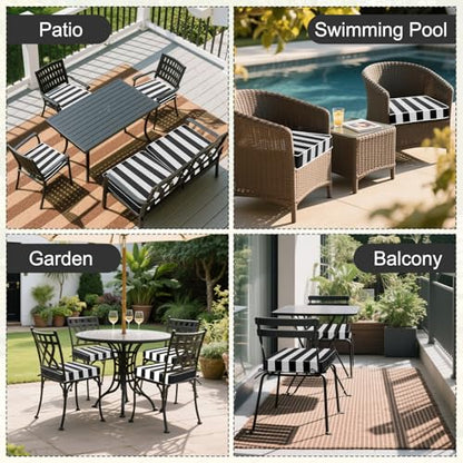 Leinuosen 4 Pcs Patio Chair Cushion Covers, 19" x 19" x 3",Black Stripe