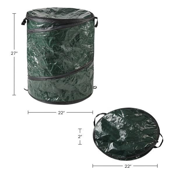 Collapsible Trash Can - Pop Up 44-Gallon Outdoor Portable Garbage Bag Holder with Zippered Lid - Recycle Bin for Camping or Parties by Wakeman (Green)