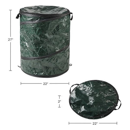 Collapsible Trash Can - Pop Up 44-Gallon Outdoor Portable Garbage Bag Holder with Zippered Lid - Recycle Bin for Camping or Parties by Wakeman (Green)
