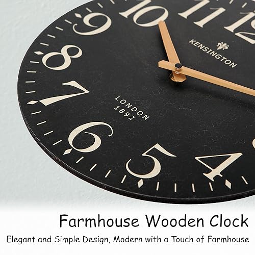 NIKKY HOME Farmhouse Small Wall Clock, 12 Inch Black Clock Battery Operated | Silent Non Ticking Vintage Decorative Round Analog Rustic Wooden Clocks for Kitchen, Living Room, Bedroom, Bathroom, Office