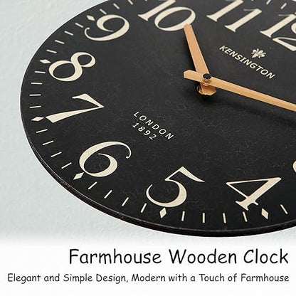 NIKKY HOME Farmhouse Small Wall Clock, 12 Inch Black Clock Battery Operated | Silent Non Ticking Vintage Decorative Round Analog Rustic Wooden Clocks for Kitchen, Living Room, Bedroom, Bathroom, Office