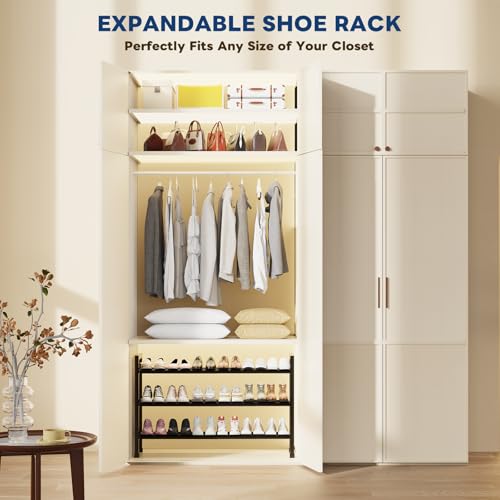 Mavivegue 19“- 43” Adjustable Shoe Rack, 3 Adjustable Length, 3 Tier Expandable Shoe Rack for Closet, Entryway, Shoe Shelf, Black