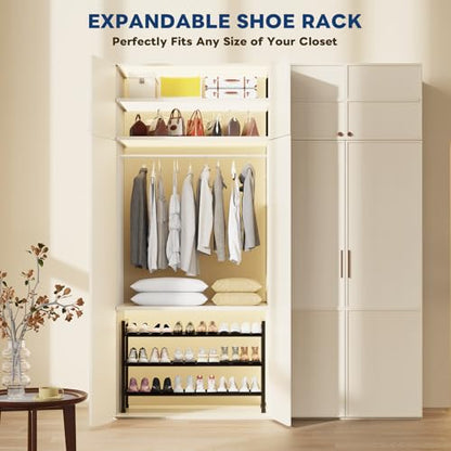 Mavivegue 19“- 43” Adjustable Shoe Rack, 3 Adjustable Length, 3 Tier Expandable Shoe Rack for Closet, Entryway, Shoe Shelf, Black