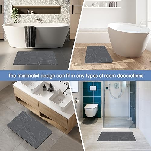 Stone Bath Mat Diatomaceous Earth Shower Mat Non-Slip Super Absorbent Diatomite Stone Bath Mats for Bathroom Floor Quick Drying Natural Easy to Clean