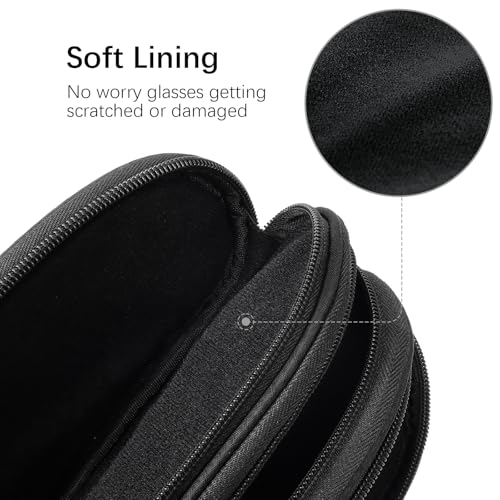 Eyeglasses Case for 3 Pairs, Multi Sunglasses Travel Organizer Pouch with Keychain Clip Zipper Closure for Men Women