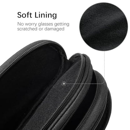 Eyeglasses Case for 3 Pairs, Multi Sunglasses Travel Organizer Pouch with Keychain Clip Zipper Closure for Men Women
