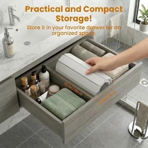 Premium Foldable Stone Bath Mat - Ultra Absorbent Quick Drying Compact Easy to Store & Clean Non-Slip Diatomaceous Earth Bath Shower Mat (White)