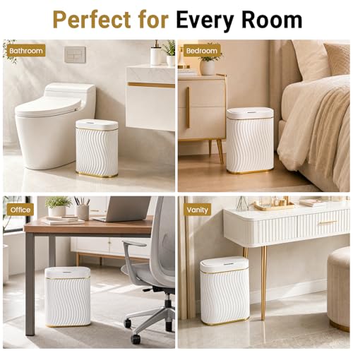 Bathroom Small Trash Can with Automatic Touchless Lid, 2.6 Gallon Smart Garbage Can Narrow Waterproof Trash Bin for Bedroom, Office, Living Room