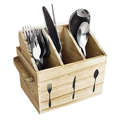 Rustic Elegant Wooden Flatware Organizer Caddy, Oa... (Oak | Wood)