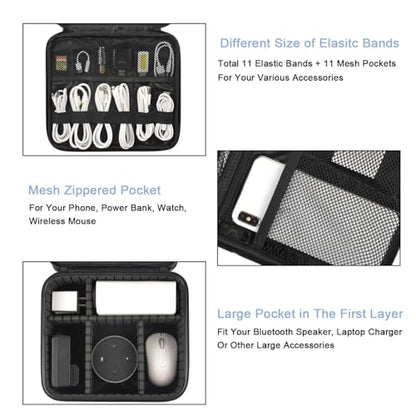 MATEIN Cable Organizer Bag, Travel Electronic Storage Cord Organizer Box | Tech Bag for Travel, Waterproof Charger Storage, Double Layer, Carrying Case for Cord, Shockproof, Portable, DJ Gifts, Black