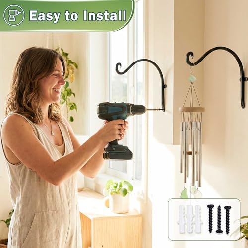 AJART Heavy-Duty Plant Hanger Outdoor: 50 Lbs Wall Mount Bracket Hook | 12 Inch / 2 Pieces Hanging Metal Bracket for Wooden Fence, Rust Proof Solid Iron, Hardware for Brick Wall, Yard Decor