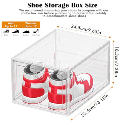 12-Pack Shoe Storage Boxes Clear Magnetic Stackable | Upgraded Harder Material, Stackable Space-saving, Fits Sneakers & Boots, Clear Magnetic Front Door