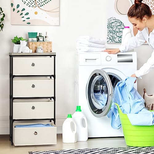 Fabric Storage Chest, Drawer Clothes Organizer - 4... (Off White)