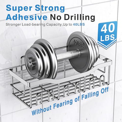 EUDELE 5-Pack Adhesive Shower Caddy Organizer, Large Capacity Rustproof Stainless Steel Shower Shelves, No Drill Bathroom Storage for Shower, Kitchen & Home Decor