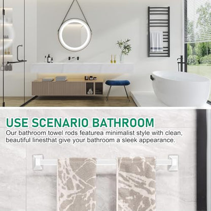 24-Inch Spring End Wall-Mounted Towel Bar, Adjustable Sturdy Plastic Towel Holder for Bathroom Kitchen Towel Storage White