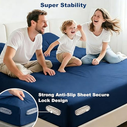 4 Pack No Clip Bed Sheet Holders, No Lift Mattress, Universal Fit White | One-Time Install, Keep Sheets Firm & Tight, Fit Twin Queen King White