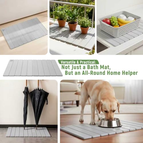 Stone Bath Mat for Water Absorption, Foldable Diatomite Stone Mat, Non-Slip & Quick-Drying White Square Bath Mat with Modern Minimalist Style, Easy to Clean, for Bathroom/Kitchen/Hallway