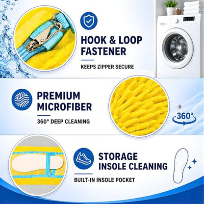 GEWON Shoe Washing Machine Bag for Wash & Dry, 4-in-1 Kit 2 Chenille Sneaker Laundry Bags + 2 Dust Bags, Self-Locking Zipper