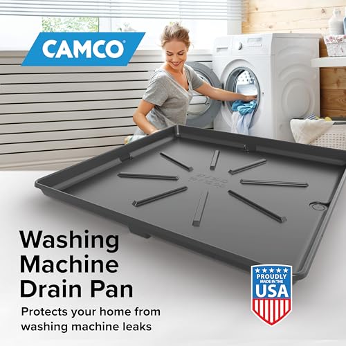 Camco Washing Machine Drain Pan - Features a Durable Plastic Construction, 1-inch/1.5-inch PVC Drain Fitting, and Measures 30-inches (L) x 32-inches (W) x 2 ½-inches (H) (OD) (20750)