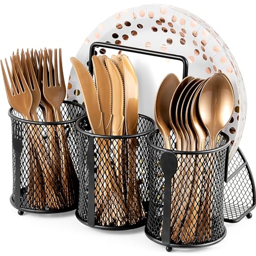 Utensil Organizer Silverware Caddy - Utensil Holde... (Black | Metal)