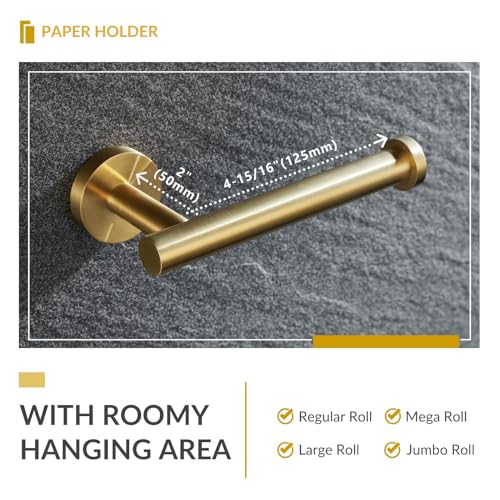Toilet Paper Holder, Brushed Dark Gold, 304 Stainless Steel | Right-Side Open Design, One-Hand Roll Changes, Raised End Cap, Regular, Large & Mega Roll Fit, Guest Bathroom & Washroom Use