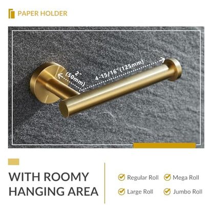 Toilet Paper Holder, Brushed Dark Gold, 304 Stainless Steel | Right-Side Open Design, One-Hand Roll Changes, Raised End Cap, Regular, Large & Mega Roll Fit, Guest Bathroom & Washroom Use