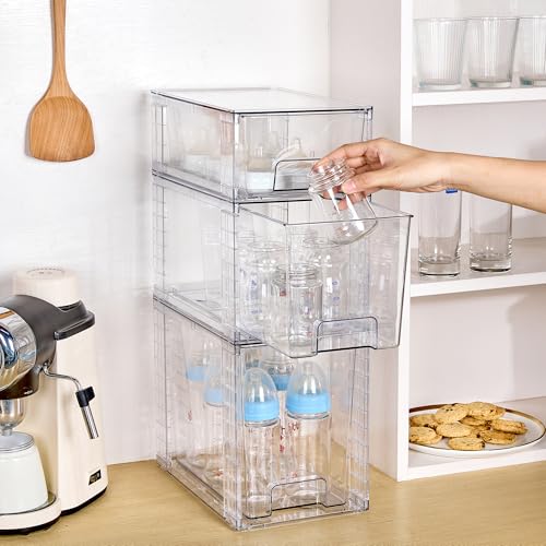 3 Pack Clear Stackable Storage Drawers,Easy to Ass... (Transparent | Acrylic)