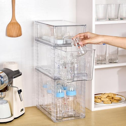 3 Pack Clear Stackable Storage Drawers,Easy to Ass... (Transparent | Acrylic)