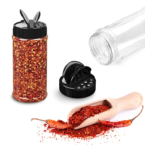 Plastic Spice Jars Bottle Containers with Black Cap, 16 Oz, 6 Pack