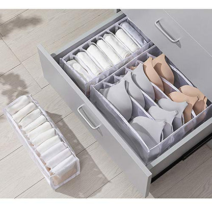 TOPARCHERY Foldable Bra & Underwear Organizer - 3 Set Drawer Divider Storage for Bras, Socks, Ties - White