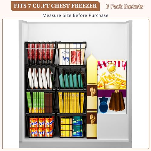 Enhanced Leak-Proof Bottom, Freezer Organizer Bins for 7 Cu.Ft,4 Pack | Stackable Chest Freezer Organizer Bins, Baskets with Handles, Leak-proof Wire Storage Container Baskets for Sort Frozen Meats