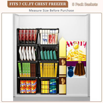 Enhanced Leak-Proof Bottom, Freezer Organizer Bins for 7 Cu.Ft,4 Pack | Stackable Chest Freezer Organizer Bins, Baskets with Handles, Leak-proof Wire Storage Container Baskets for Sort Frozen Meats