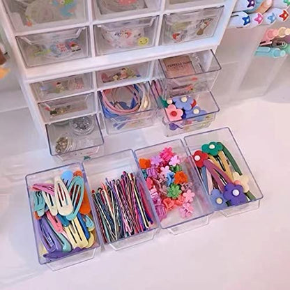 Feadily 2PCS Small Drawer Organizer for Desk, Desktop Drawer Organizer with 9 Clear Drawers, Plastic Desktop Storage Drawers 7.1 Inch x 3 .9 Inch x 4.7 Inch, White