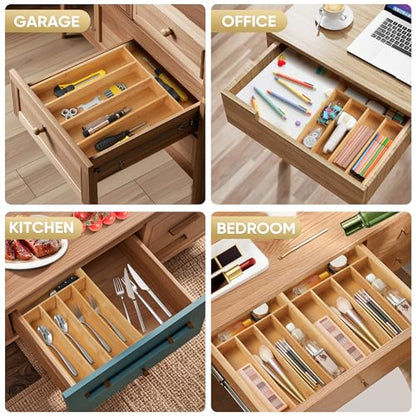 Silverware Organizer, 10 Inch Utensil Organizer Kitchen Drawer Organizer Bamboo Silverware Holder Cutlery Tray Organizer in Drawer Flatware Organizer Tray(5 slots, Natural