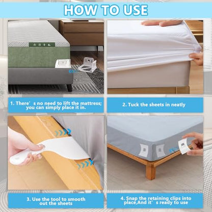 Sheet Holders: Made of high-Strength ABS Material, These Heavy-Duty, Rigid Sheet Clips Feature a Safety Latch to Keep Sheets taut and Smooth—Suitable for All Mattress Sizes (4-Pack)