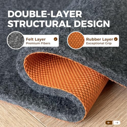 Rug Pad 5 x 7 Ft Non-Slip, Felt and Natural Rubber Backing, 1/4" Thick, Cushioned Gripper Pads, Keep Rugs in Place, Carpet Runners, Protective Padding Under Area Rugs, Hardwood Floors Protection