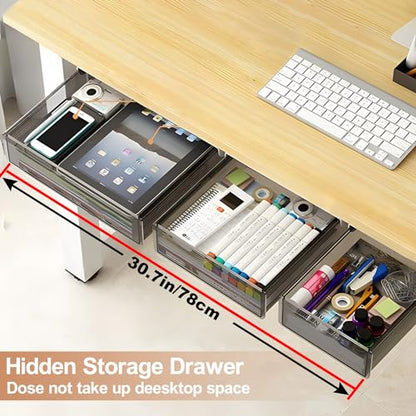 Under Desk Table Drawer Storage Organizer,3 Pack Large & Medium & Small Slide Out Desk Drawers - Hidden Desktop Organizer,Attachable Pencil Storage Tray Under Table(SML)