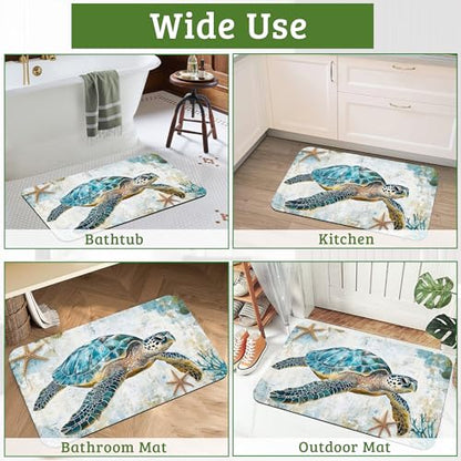 Sea Turtle Bathroom Rugs Mat Non Slip Washable Quick Dry Absorbent Thin Bathroom Rug-Bath Mats for Bathtub, Sink, Shower Room, Christmas Decorations, 17"x 29.5"