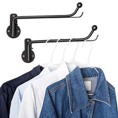 Mkono Wall Mounted Drying Rack Laundry Hook with Swing Arm Valet Rod 2 Pack | Black, Laundry Room Organization, Space Saving, Foldable, Easy Install, Wall Clothes Hanger, Closet Bathroom Bedroom Organize