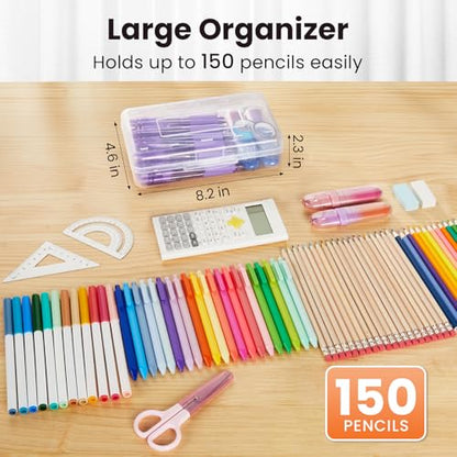 Sooez Plastic Pencil Case Box 6 Pack, Large Crayon Maker Pen Organizer | Plastic Containers with Snap Lids, Stackable Craft Storage Boxes Bulk, School Supplies Art Box for Bead, Clear