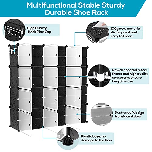 VTRIN Portable Shoe Organizer 48 Pair Tower 4 Tiers Rack for Entryway Shelf Storage Cabinet Stand for Heels Boots Slippers Cabinet Narrow Standing Stackable Space Saver Shoe Rack Black
