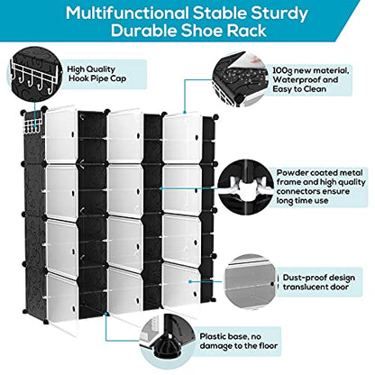 VTRIN Portable Shoe Organizer 48 Pair Tower 4 Tiers Rack for Entryway Shelf Storage Cabinet Stand for Heels Boots Slippers Cabinet Narrow Standing Stackable Space Saver Shoe Rack Black