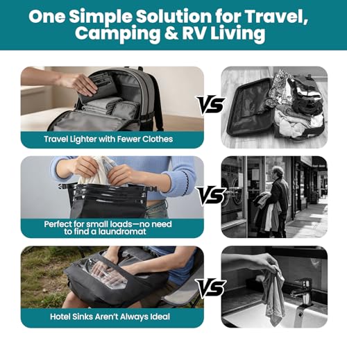 Portable Travel Washing Bag with 2-in-1 Air Valve Design | Travel Laundry Washing Bag Saves Water and Space for Camping, Cruise, Van Life, Lightweight Travel Laundry Solution